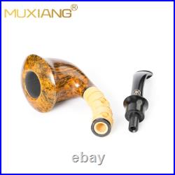 MUXIANG Handmade Freehand Tobacco Pipe Briar Smooth Pipe Bamboo Ebonite Stem