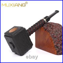 MUXIANG Handmade Poker Pipe Briar Wooden Tobacco Pipe Sandblasted Hammer Pipe