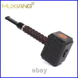 MUXIANG Handmade Poker Pipe Briar Wooden Tobacco Pipe Sandblasted Hammer Pipe