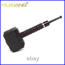 MUXIANG Handmade Poker Pipe Briar Wooden Tobacco Pipe Sandblasted Hammer Pipe
