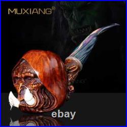 MUXIANG Handmade Rusticated Briar Tobacco Pipe Carved Freehand Pipe Ebonite Stem