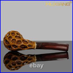 MUXIANG Handmade Rusticated Freehand Pipe Briar Wooden Carved Apple Tobacco Pipe