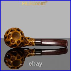 MUXIANG Handmade Rusticated Freehand Pipe Briar Wooden Carved Apple Tobacco Pipe
