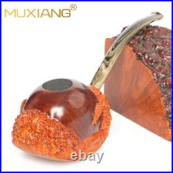 MUXIANG Handmade Rusticated Tobacco Pipe Briar Wood Carved Freehand Smoking Pipe