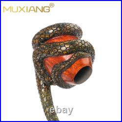MUXIANG Handmade Rusticated Tobacco Pipe Briar Wooden Carved Pipe Python Pipe