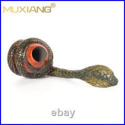MUXIANG Handmade Rusticated Tobacco Pipe Briar Wooden Carved Pipe Python Pipe
