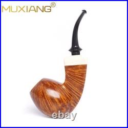 MUXIANG Handmade Smooth Briar Tobacco Pipe Wooden Egg Pipe 3mm Bent Ebonite Stem