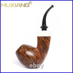 MUXIANG Handmade Smooth Briar Tobacco Pipe Wooden Egg Pipe 3mm Bent Ebonite Stem