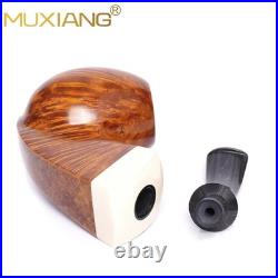 MUXIANG Handmade Smooth Briar Tobacco Pipe Wooden Egg Pipe 3mm Bent Ebonite Stem