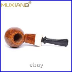 MUXIANG Handmade Smooth Briar Tobacco Pipe Wooden Egg Pipe 3mm Bent Ebonite Stem