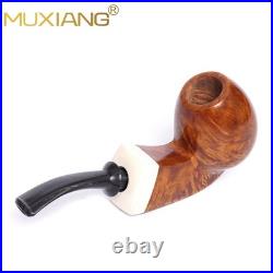 MUXIANG Handmade Smooth Briar Tobacco Pipe Wooden Egg Pipe 3mm Bent Ebonite Stem
