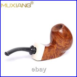 MUXIANG Handmade Smooth Briar Tobacco Pipe Wooden Egg Pipe 3mm Bent Ebonite Stem