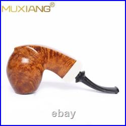 MUXIANG Handmade Smooth Briar Tobacco Pipe Wooden Egg Pipe 3mm Bent Ebonite Stem