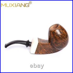MUXIANG Handmade Smooth Briar Tobacco Pipe Wooden Egg Pipe 3mm Bent Ebonite Stem