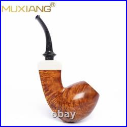 MUXIANG Handmade Smooth Briar Tobacco Pipe Wooden Egg Pipe 3mm Bent Ebonite Stem