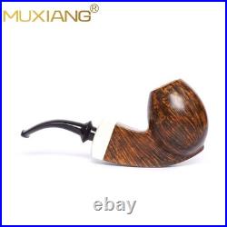 MUXIANG Handmade Smooth Briar Tobacco Pipe Wooden Egg Pipe 3mm Bent Ebonite Stem