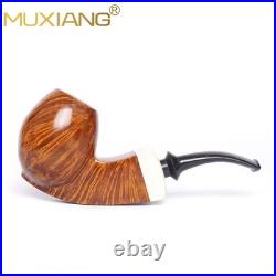 MUXIANG Handmade Smooth Briar Tobacco Pipe Wooden Egg Pipe 3mm Bent Ebonite Stem