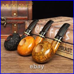 MUXIANG Handmade Smooth Briar Tomato Pipe Wooden Tobacco Pipe 3mm Ebonite Stem