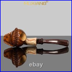 MUXIANG Handmade Smooth Freehand Pipe Briar Wooden Tobacco Pipe Ebonite Stem