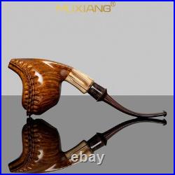 MUXIANG Handmade Smooth Freehand Pipe Briar Wooden Tobacco Pipe Ebonite Stem