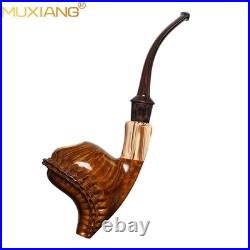 MUXIANG Handmade Smooth Freehand Pipe Briar Wooden Tobacco Pipe Ebonite Stem
