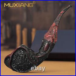 MUXIANG Rustic Briar Freehand Pipe Sandblasted Wood Tobacco Pipe Vulcanite Stem