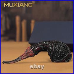 MUXIANG Rustic Briar Freehand Pipe Sandblasted Wood Tobacco Pipe Vulcanite Stem