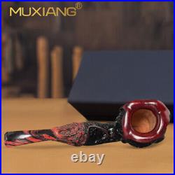 MUXIANG Rustic Briar Freehand Pipe Sandblasted Wood Tobacco Pipe Vulcanite Stem