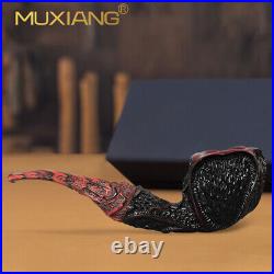 MUXIANG Rustic Briar Freehand Pipe Sandblasted Wood Tobacco Pipe Vulcanite Stem