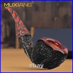 MUXIANG Rustic Briar Freehand Pipe Sandblasted Wood Tobacco Pipe Vulcanite Stem