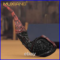 MUXIANG Rustic Briar Freehand Pipe Sandblasted Wood Tobacco Pipe Vulcanite Stem