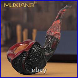 MUXIANG Rustic Briar Freehand Pipe Sandblasted Wood Tobacco Pipe Vulcanite Stem