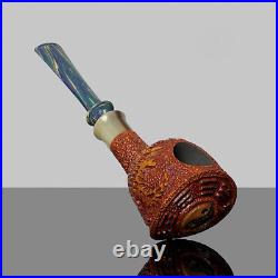 MUXIANG Rustic Briar Pipe Sandblasted Tobacco Pipe Pencil Shank Vulcanite Stem