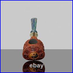 MUXIANG Rustic Briar Pipe Sandblasted Tobacco Pipe Pencil Shank Vulcanite Stem