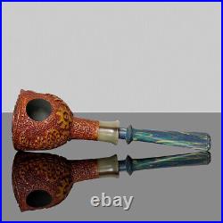 MUXIANG Rustic Briar Pipe Sandblasted Tobacco Pipe Pencil Shank Vulcanite Stem