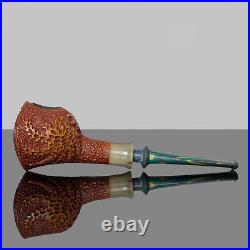 MUXIANG Rustic Briar Pipe Sandblasted Tobacco Pipe Pencil Shank Vulcanite Stem