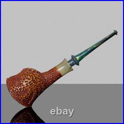 MUXIANG Rustic Briar Pipe Sandblasted Tobacco Pipe Pencil Shank Vulcanite Stem