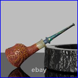 MUXIANG Rustic Briar Pipe Sandblasted Tobacco Pipe Pencil Shank Vulcanite Stem