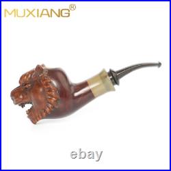 MUXIANG Rustic Briar Tobacco Pipe Handmade Wooden Carved Smoking Pipe Tiger Pipe