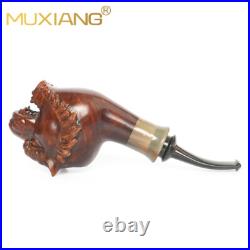 MUXIANG Rustic Briar Tobacco Pipe Handmade Wooden Carved Smoking Pipe Tiger Pipe