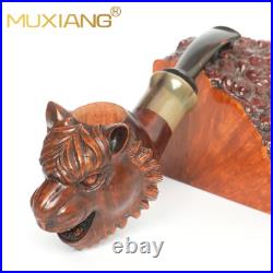 MUXIANG Rustic Briar Tobacco Pipe Handmade Wooden Carved Smoking Pipe Tiger Pipe