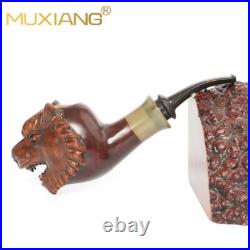 MUXIANG Rustic Briar Tobacco Pipe Handmade Wooden Carved Smoking Pipe Tiger Pipe