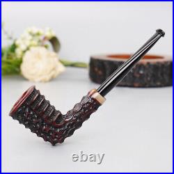 MUXIANG Rustic Carved Briar Freehand Tobacco Pipe Dublin Pipe Pencil Shank Stem