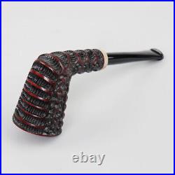 MUXIANG Rustic Carved Briar Freehand Tobacco Pipe Dublin Pipe Pencil Shank Stem