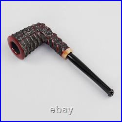 MUXIANG Rustic Carved Briar Freehand Tobacco Pipe Dublin Pipe Pencil Shank Stem