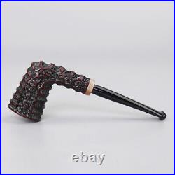 MUXIANG Rustic Carved Briar Freehand Tobacco Pipe Dublin Pipe Pencil Shank Stem