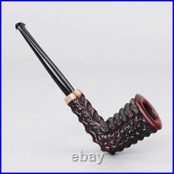 MUXIANG Rustic Carved Briar Freehand Tobacco Pipe Dublin Pipe Pencil Shank Stem