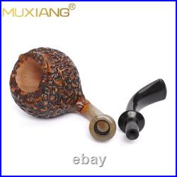 MUXIANG Rustic Freehand Pipe Briar Wooden Carved Tobacco Smoking Pipe Horn Ring