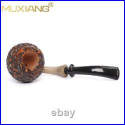 MUXIANG Rustic Freehand Pipe Briar Wooden Carved Tobacco Smoking Pipe Horn Ring
