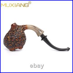MUXIANG Rustic Freehand Pipe Briar Wooden Carved Tobacco Smoking Pipe Horn Ring